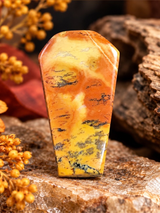 Jewelry - Natural Mookaite Jasper Cabochon – Golden Yellow & Orange Designer Focal Stone
